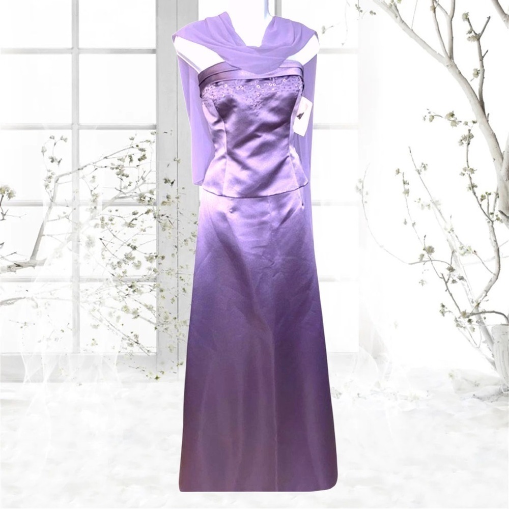 Lea Sairees Lavender Dress Women 14 Strapless Beaded Top Maxi Skirt Scarf